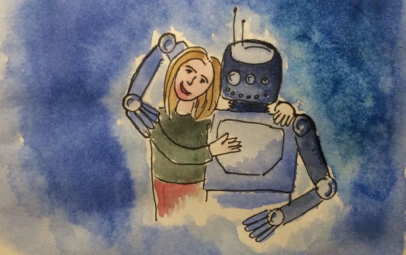 Robot woman hug